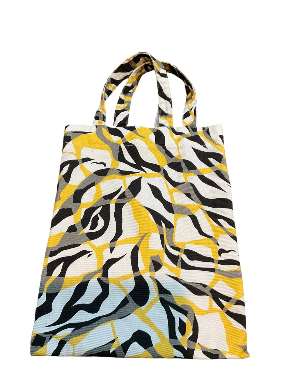 Roberto Cavalli Yellow Black Gray White Abstract Print Tote